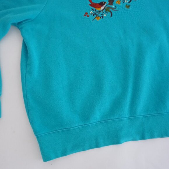 Basic Editions Teal Embroidered Birds Crewneck Sweater L - Picture 7 of 11